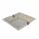 Scrumiera din portelan decorata cu flori argintii,15.5x15.5 cm