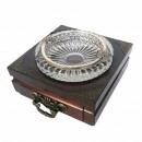 Scrumiera cristal pe suport lemn prevazut cu sertar pentru tigari 14x14x8cm - Img 2