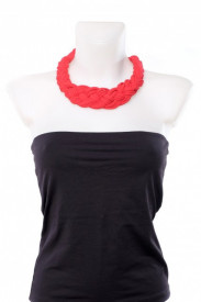 Colier textil impletit rosu