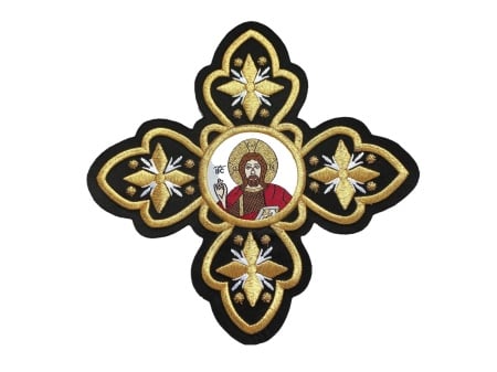 Ornament bisericesc cruce mare - negru cu auriu cu Domnul Isus - 1buc.