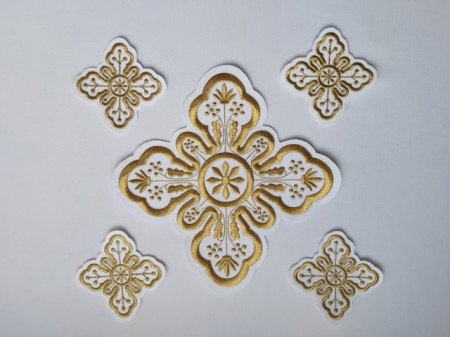 Ornament bisericesc cruce mica - alb cu auriu - model1 - 1buc.