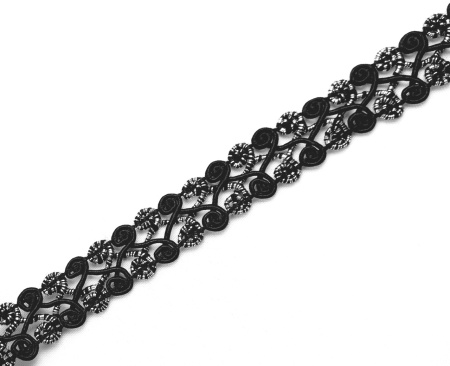 *Galon poliester 20mm, cod5, negru cu argintiu, 10m