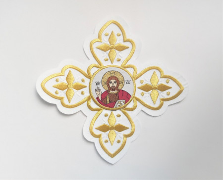 Ornament bisericesc cruce mare - alb cu auriu cu Domnul