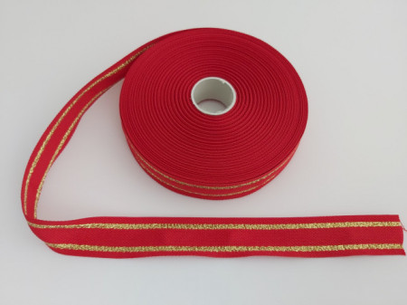 Banda tesuta Carmina 25mm - rosu cu auriu