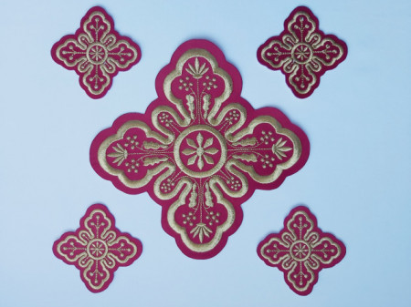 Ornament bisericesc cruce mare - visiniu cu auriu - 1buc.
