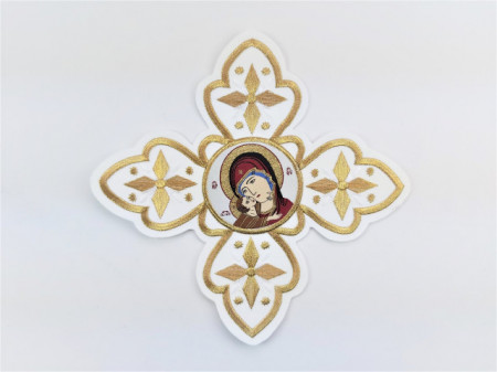 Ornament bisericesc cruce mare - alb cu auriu cu Maica
