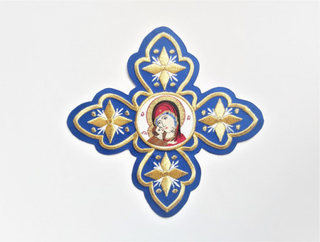 Ornament bisericesc cruce mare - albastru cu auriu cu Maica
