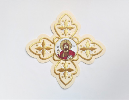 Ornament bisericesc cruce mare - ivoir cu auriu cu Domnul