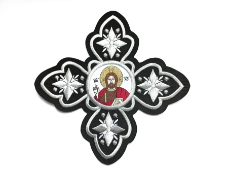 Ornament bisericesc cruce mare - negru cu argintiu cu Domnul Isus - 1buc.
