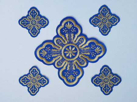 Ornament bisericesc cruce mare - albastru cu auriu - 1buc.