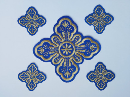 Ornament bisericesc cruce mare - albastru cu auriu