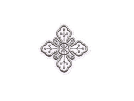 Ornament bisericesc cruce mica - alb cu argintiu - model1 - 1buc.