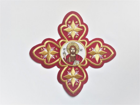 Ornament bisericesc cruce mare - visiniu cu auriu cu Domnul