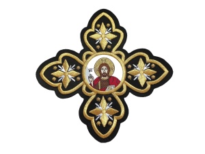 Cruce brodata mare - negru cu auriu cu Domnul Isus - 1buc.