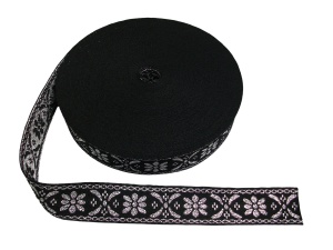 Banda tesuta Crenguta 25 mm argintiu cu negru - 25m