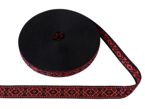 Banda tesuta Noni 25 mm, negru cu rosu - 25m