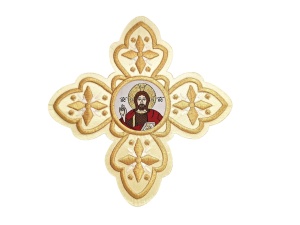 Cruce brodata mare - crem cu auriu cu Domnul - 1buc.