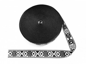 Banda tesuta Modena 25 mm - negru cu alb - 25m
