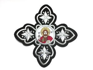Cruce brodata mare - negru cu argintiu cu Domnul Isus - 1buc.