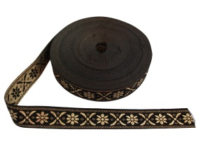 Banda tesuta Crenguta 25mm auriu cu negru - 25m