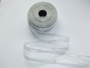 Panglica organza 40 mm alb cu argintiu