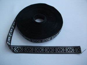Banda tesuta Noni 25 mm, negru cu alb - 25m