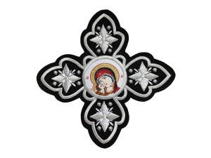 Cruce brodata mare - negru cu argintiu cu Maica Domnului - 1buc.