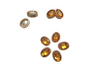 Strasuri de cusut in montura, fatetate ovale - galben topaz