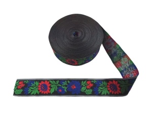 Banda tesuta Floralia 45mm - pe fond negru - 25m