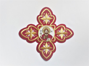 Cruce brodata mare - visiniu cu auriu cu Domnul - 1buc.