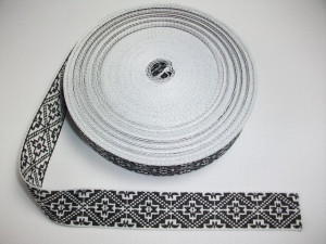 Banda tesuta Musty 45 mm, alb cu negru - 25m