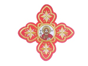 Cruce brodata mare - rosu cu auriu cu Domnul Isus - 1buc.