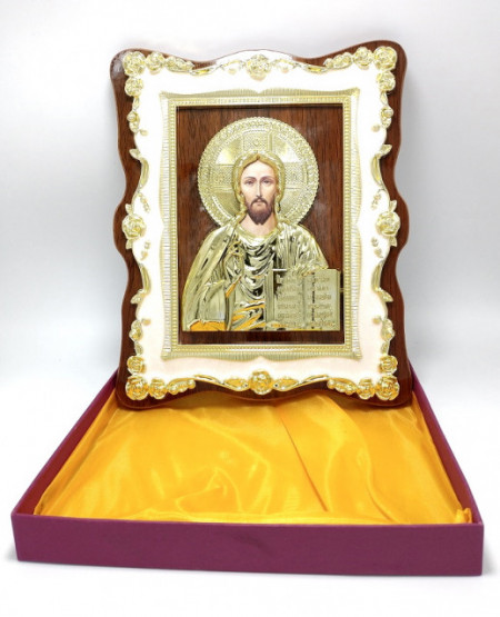Icoana pe lemn cu rama aurita Iisus binecuvantand
