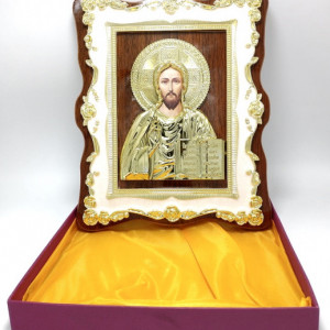 Icoana pe lemn cu rama aurita Iisus binecuvantand
