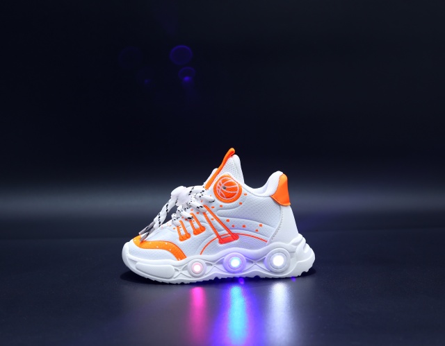 Adidasi albi cu portocaliu cu luminite - Baseball - 3 | YEO