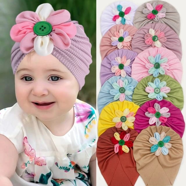 Caciulita tip turban cu floricica multicolora