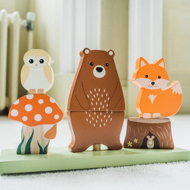 Jucarie din lemn de stivuit cu animalele padurii, Orange Tree Toys - 3 | YEO