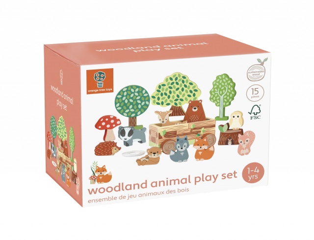 Jucarie Montessori Set cu piese din lemn animale de padure, Orange Tree Toys