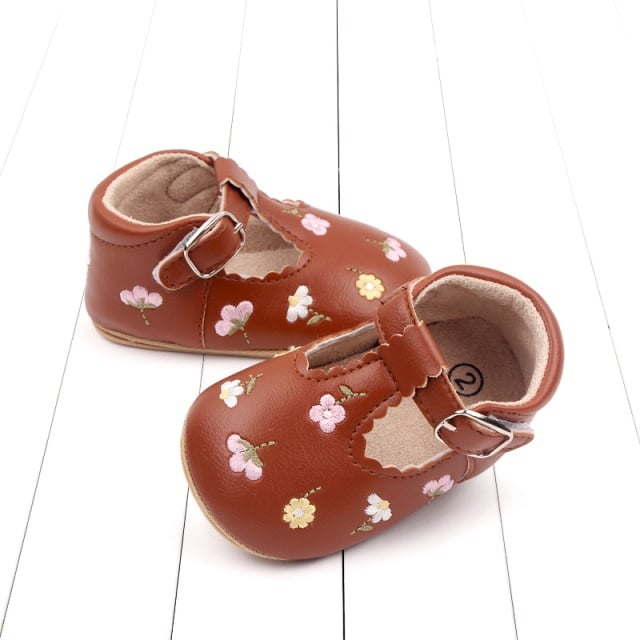 Pantofiori maro cu floricele colorate brodate - 4 | YEO