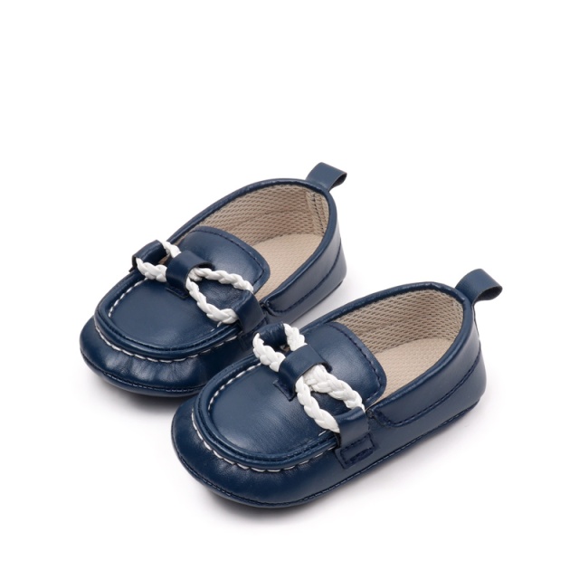 Pantofiori tip mocasini, bleumarin, cu fir alb impletit