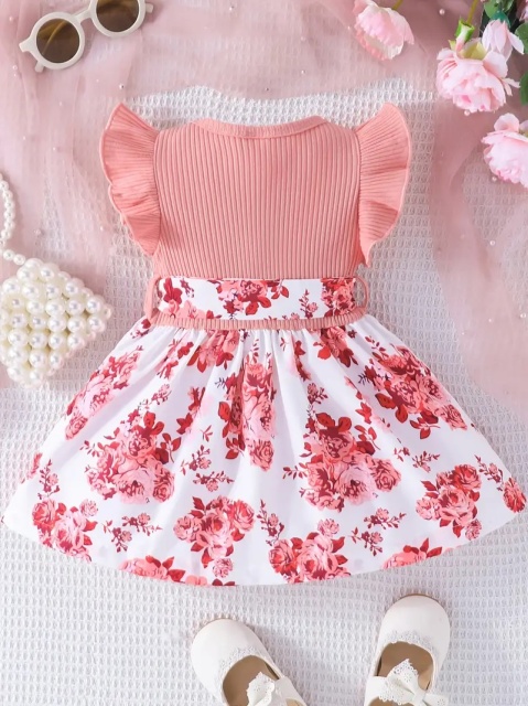 Rochita roz pudra cu imprimeu floral - 4 | YEO