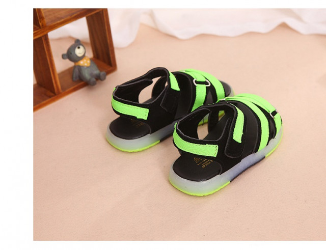 Sandale negre cu insertii verde neon - 2 | YEO