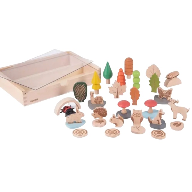 Set de 37 figurine din lemn pentru activitati educative Padurea