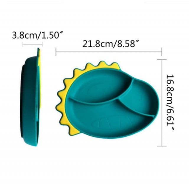 Set tavita cu trei compartimente si tacamuri din silicon - Dinozaur - 3 | YEO