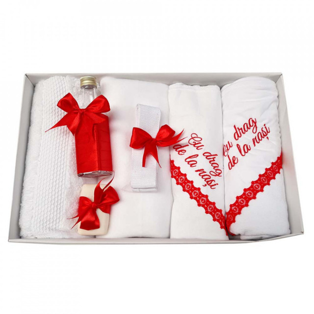 Trusou botez cu mesaj si lumanare botez personalizata, decor rosu, Denikos® 789 - 1 | YEO