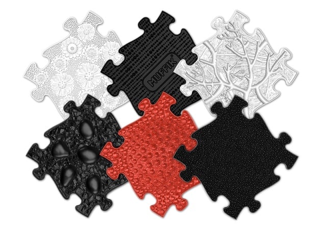 Covoras ortopedic senzorial puzzle Set Rosu si Negru pentru bebelusi Muffik - 1 | YEO