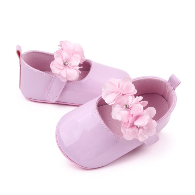 Pantofiori roz lacuiti cu floricele din satin - 4 | YEO