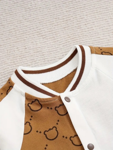 Salopeta maro cu alb pentru bebelusi - Ursuleti - 3 | YEO