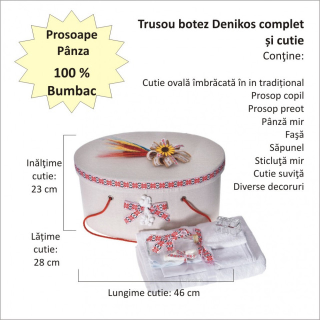 Set botez national, trusou botez, cutie trusou, lumanare si costum popular baietel, Denikos® C9097 - 1 | YEO