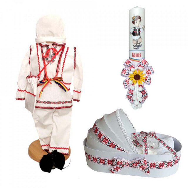 Set costumas, trusou si lumanare personalizata, decor traditional, Denikos® C9007